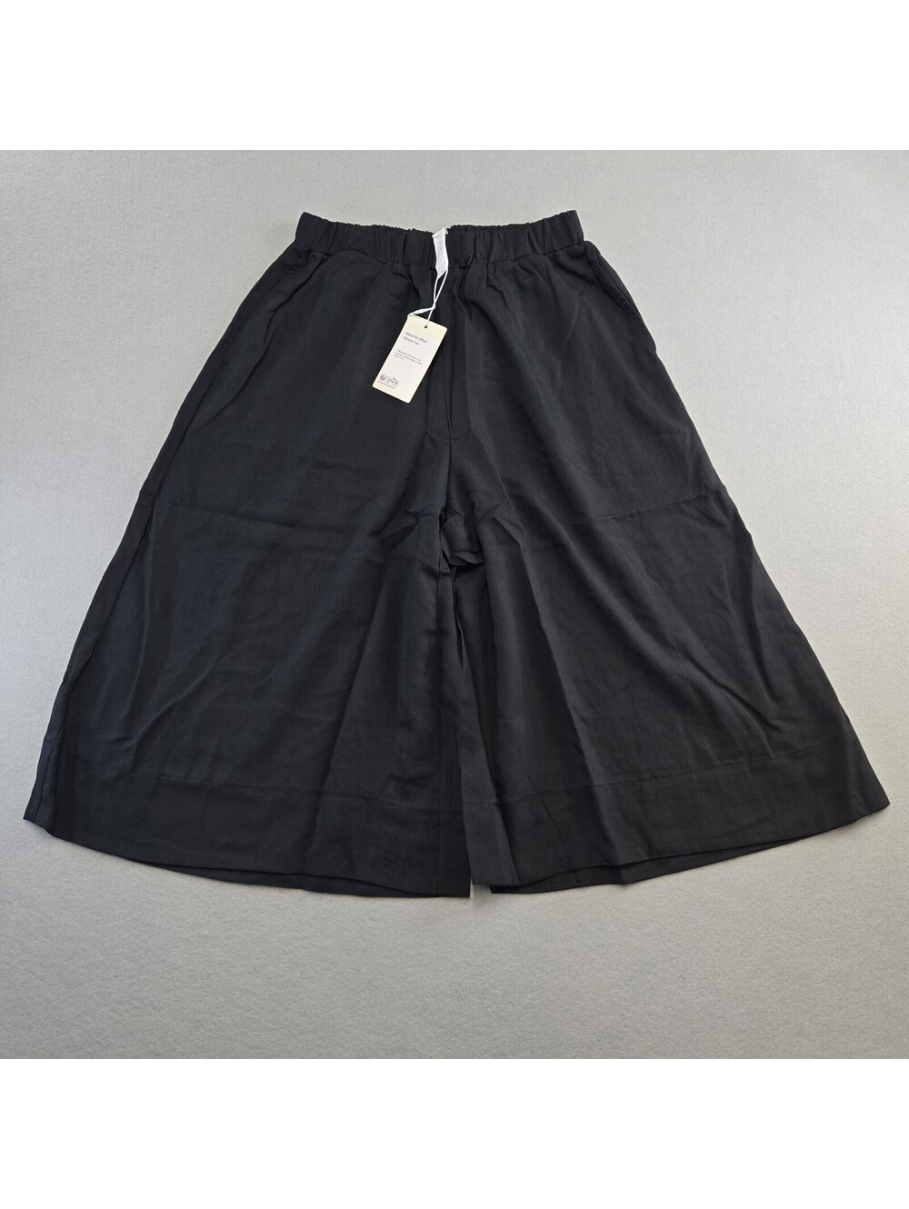Halara Wide Leg Cropped Pants Womens XS Black Pull On Elastic Waist Pockets NWT